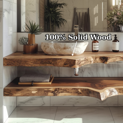 Handcrafted Solid Wood Floating Vanity – Live Edge Two-Tier Console Kitchnce