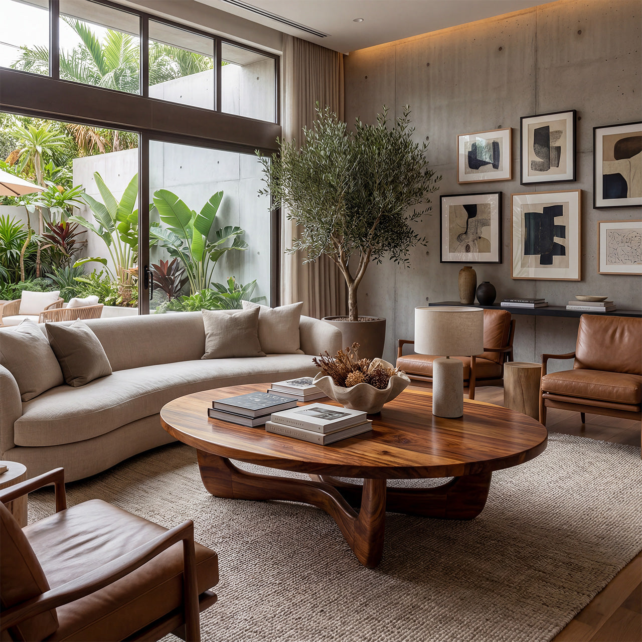 Organic Oval Coffee Table With Floating Sculptural Base