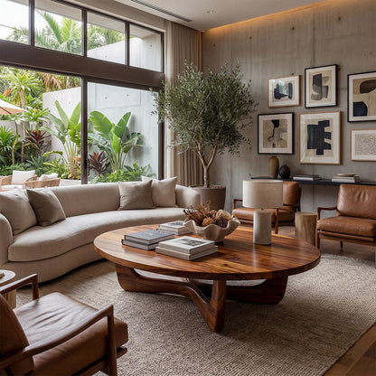 Organic Oval Coffee Table With Floating Sculptural Base
