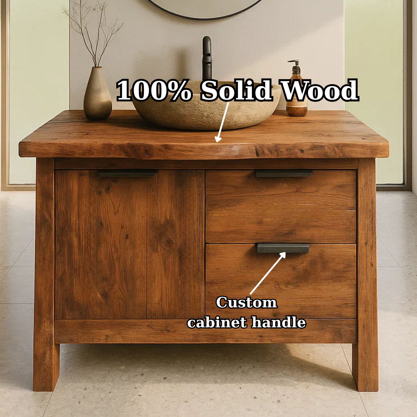 Handcrafted Solid Wood Bathroom Vanity with Live-Edge Top and Modern Drawer Design Kitchnce