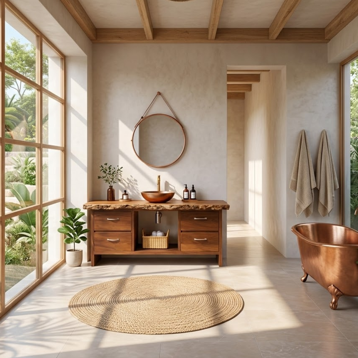 Rustic Solid Wood Bathroom Vanity with Live Edge Countertop Kitchnce