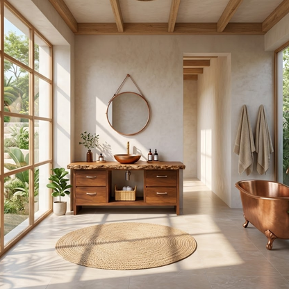 Rustic Solid Wood Bathroom Vanity with Live Edge Countertop Kitchnce