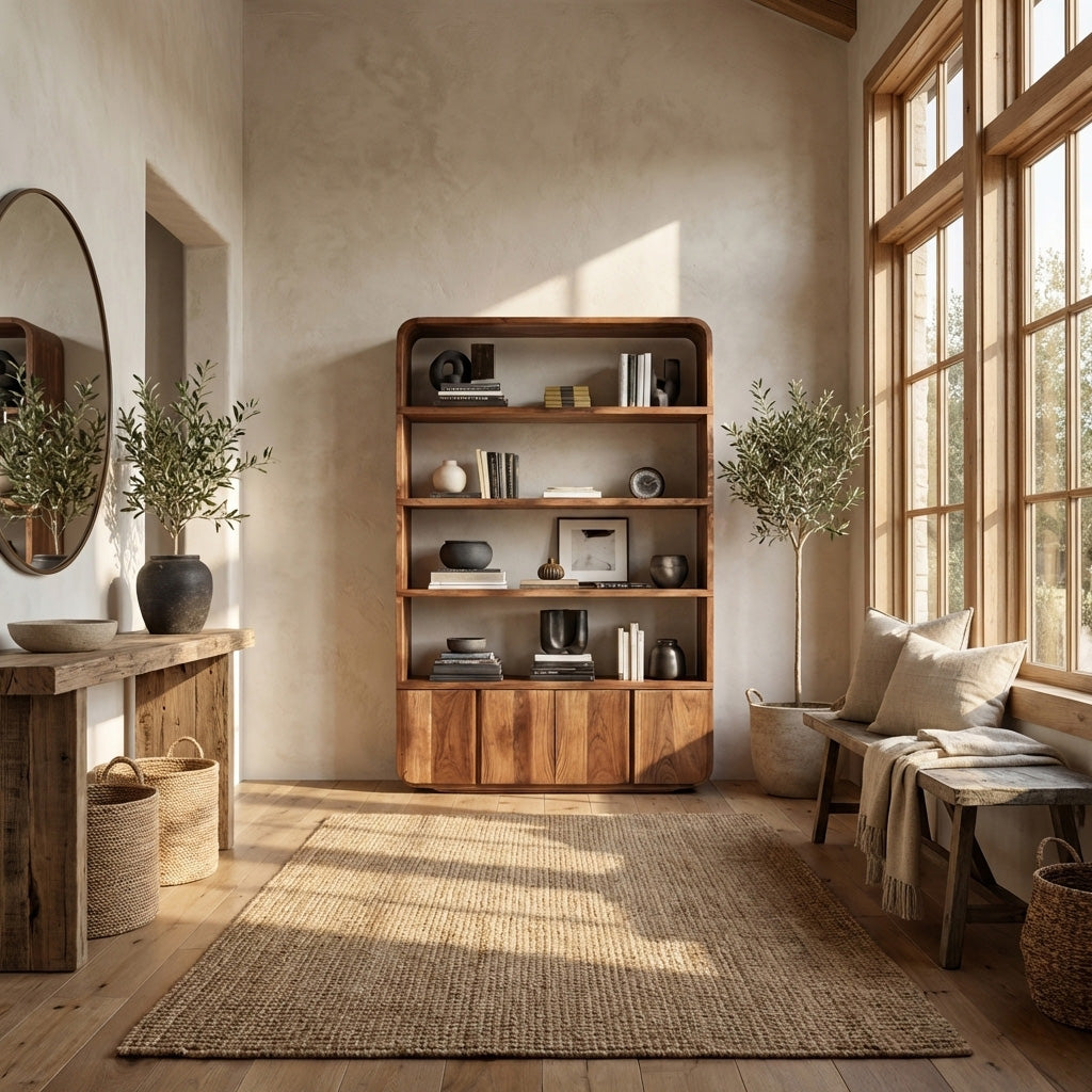 Elegant Natural Wood Bookcase For Modern Home Kitchnce