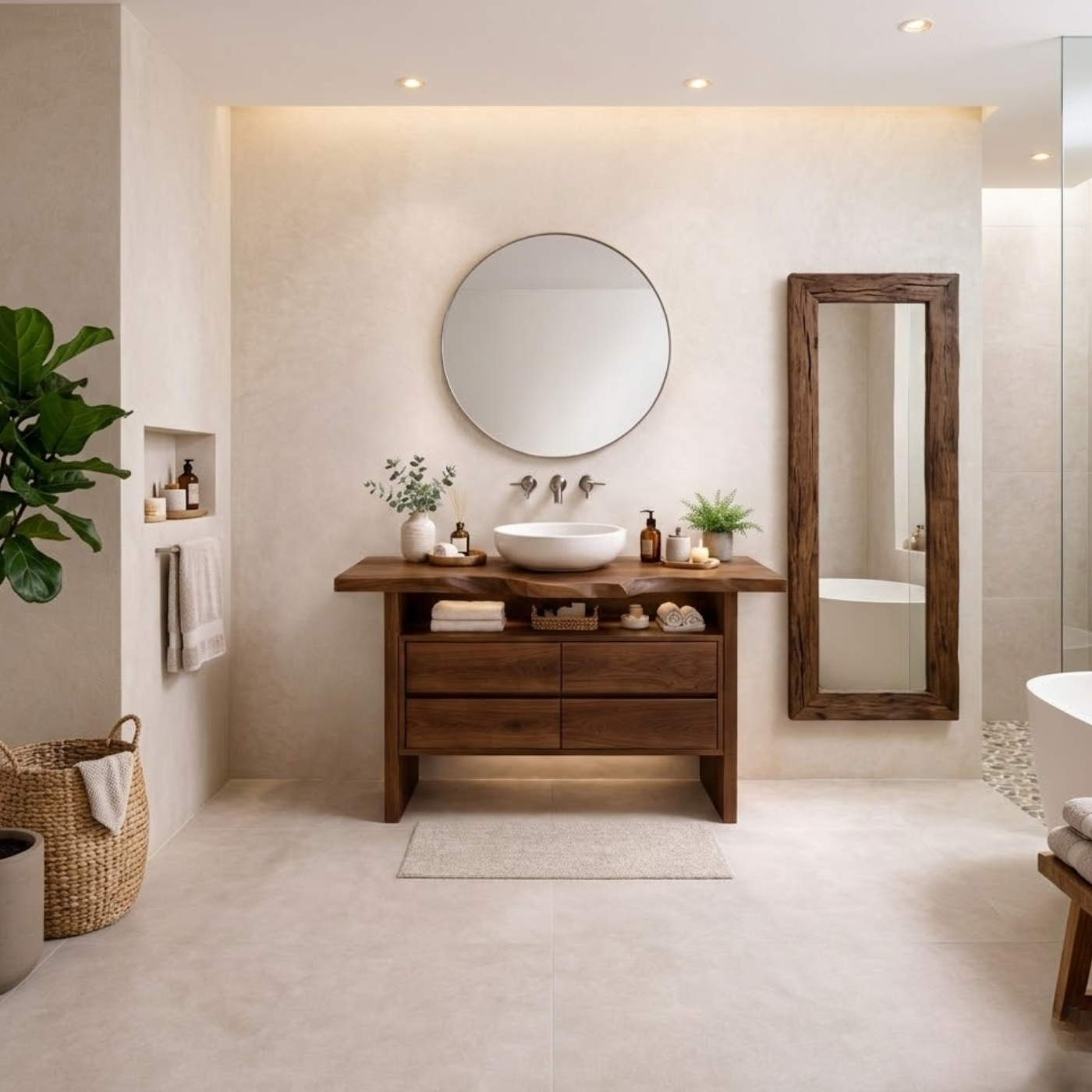 Solid Wood Bathroom Vanity with Open Shelf and Four Drawers Kitchnce