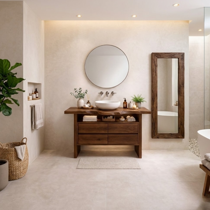 Solid Wood Bathroom Vanity with Open Shelf and Four Drawers Kitchnce