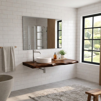 Floating Live Edge Solid Wood Bathroom Vanity Top – Rustic Wall Mounted Wood Countertop Kitchnce