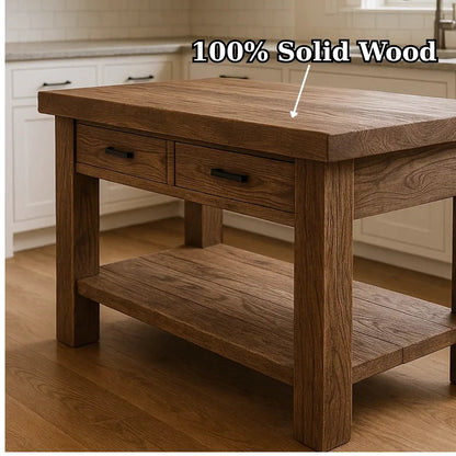 Handcrafted Solid Wood Kitchen Island - Rustic Live-Edge Counter & Storage Kitchnce