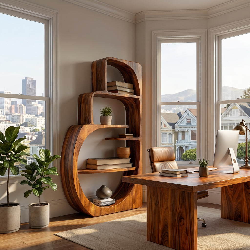 Organic Wood Bookshelf With Multiple Storage Levels For Living Room Kitchnce