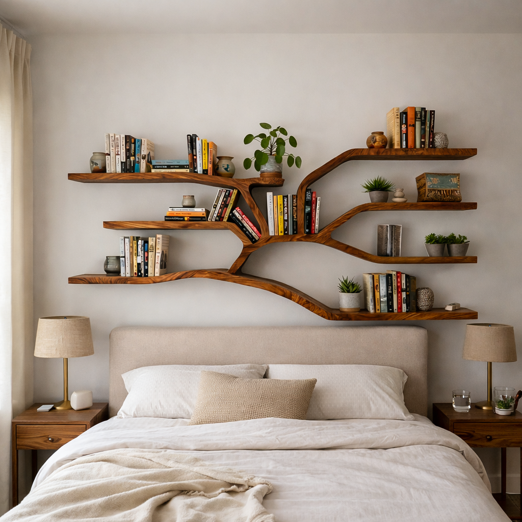 Handcrafted Sculptural Wooden Bookshelf For Living Room Decor Kitchnce