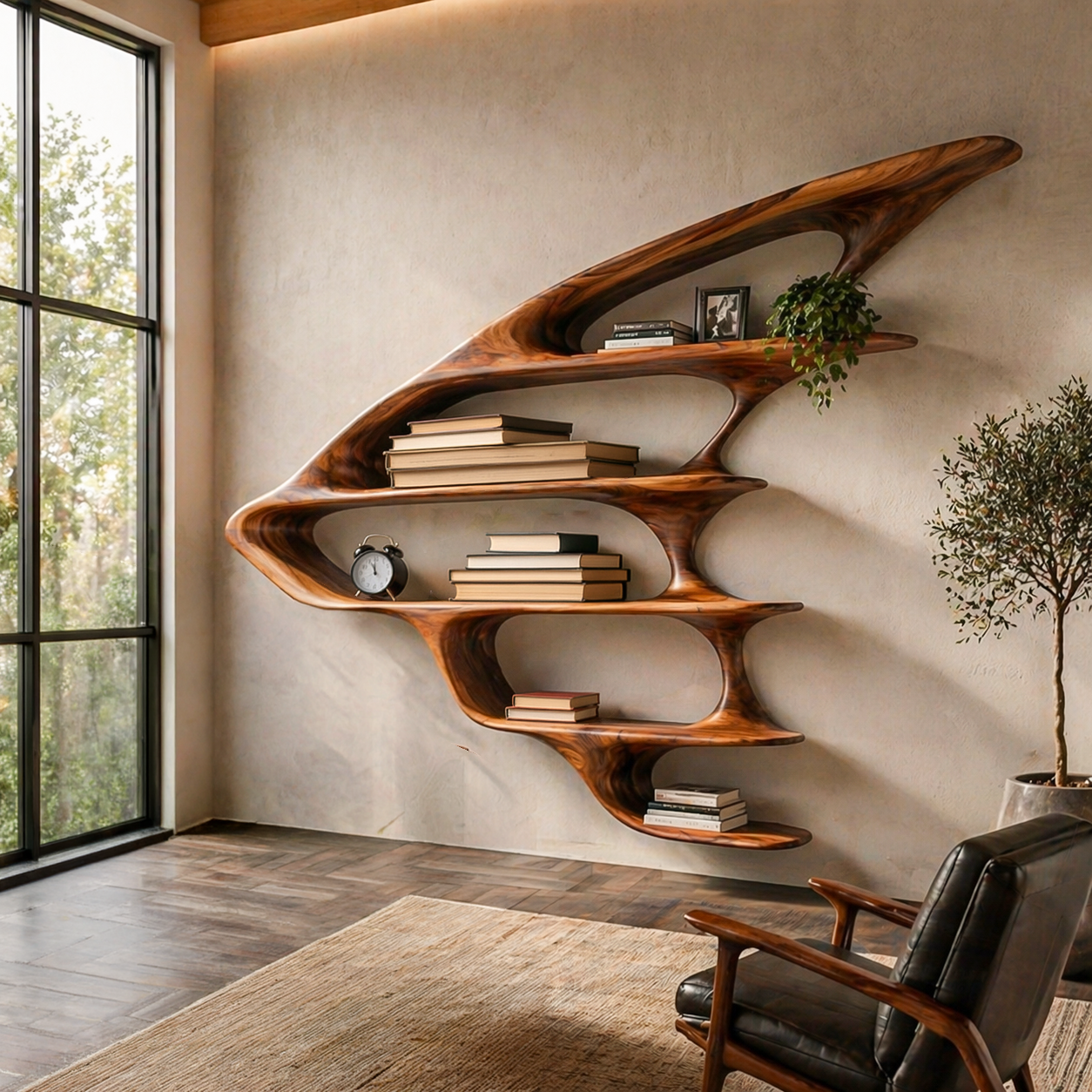 Wooden Floating Bookshelf Unique Design For Living Room Wall Kitchnce