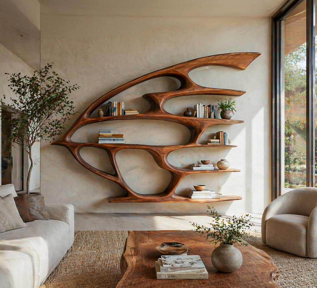 Artistic Wooden Wall Bookshelf For Living Room Decor Kitchnce