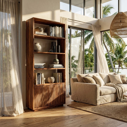 Minimal Wooden Bookcase For Coastal Living Room Kitchnce