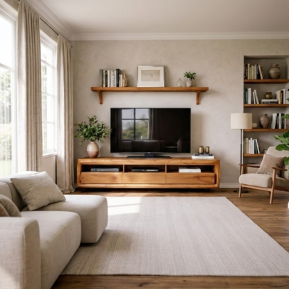 Solid Wood TV Stand with Drawers and Open Shelf – Rustic Modern Wooden Media Console Kitchnce