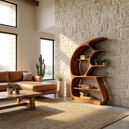 Contemporary Sculptural Wood Bookshelf For Living Room Decor Kitchnce