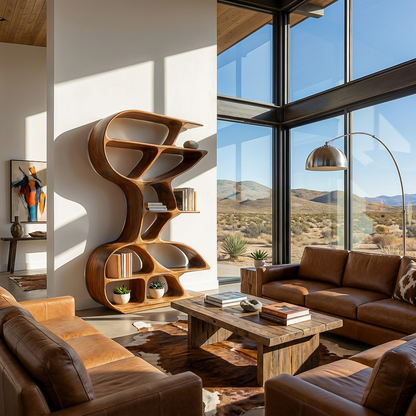 Wooden Bookshelf Unique Sculptural Design For Modern Living Room Kitchnce