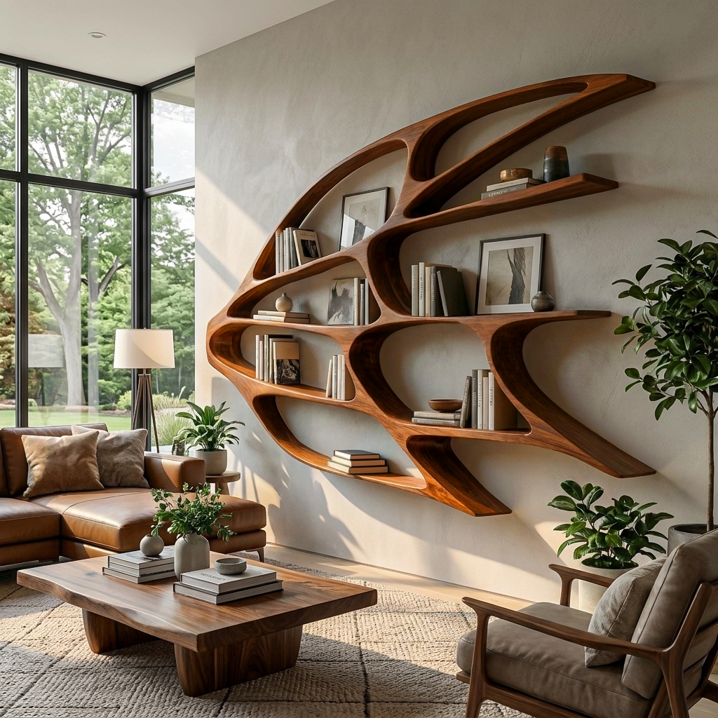 Organic Wooden Wall Mounted Bookshelf For Home Living Kitchnce