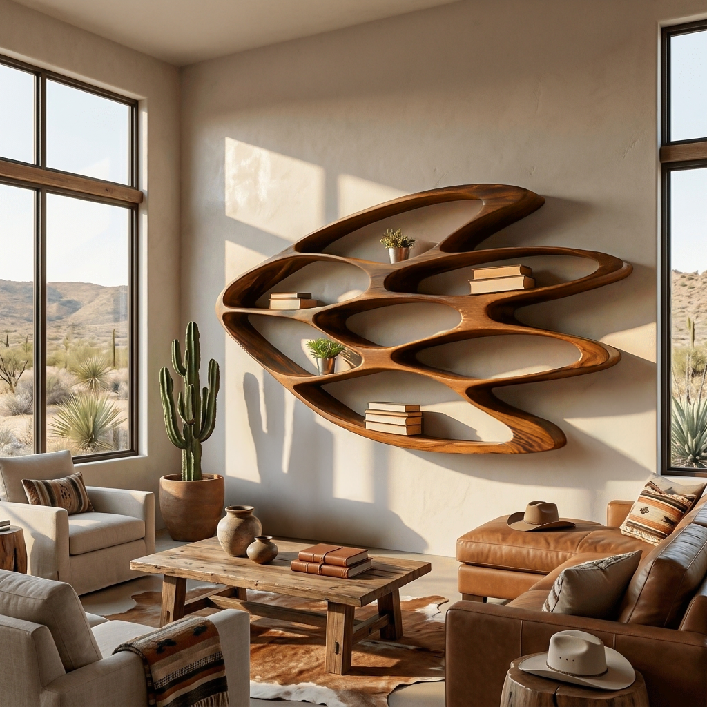 Wooden Wall Bookshelf With Unique Shape For Living Room Wall Kitchnce