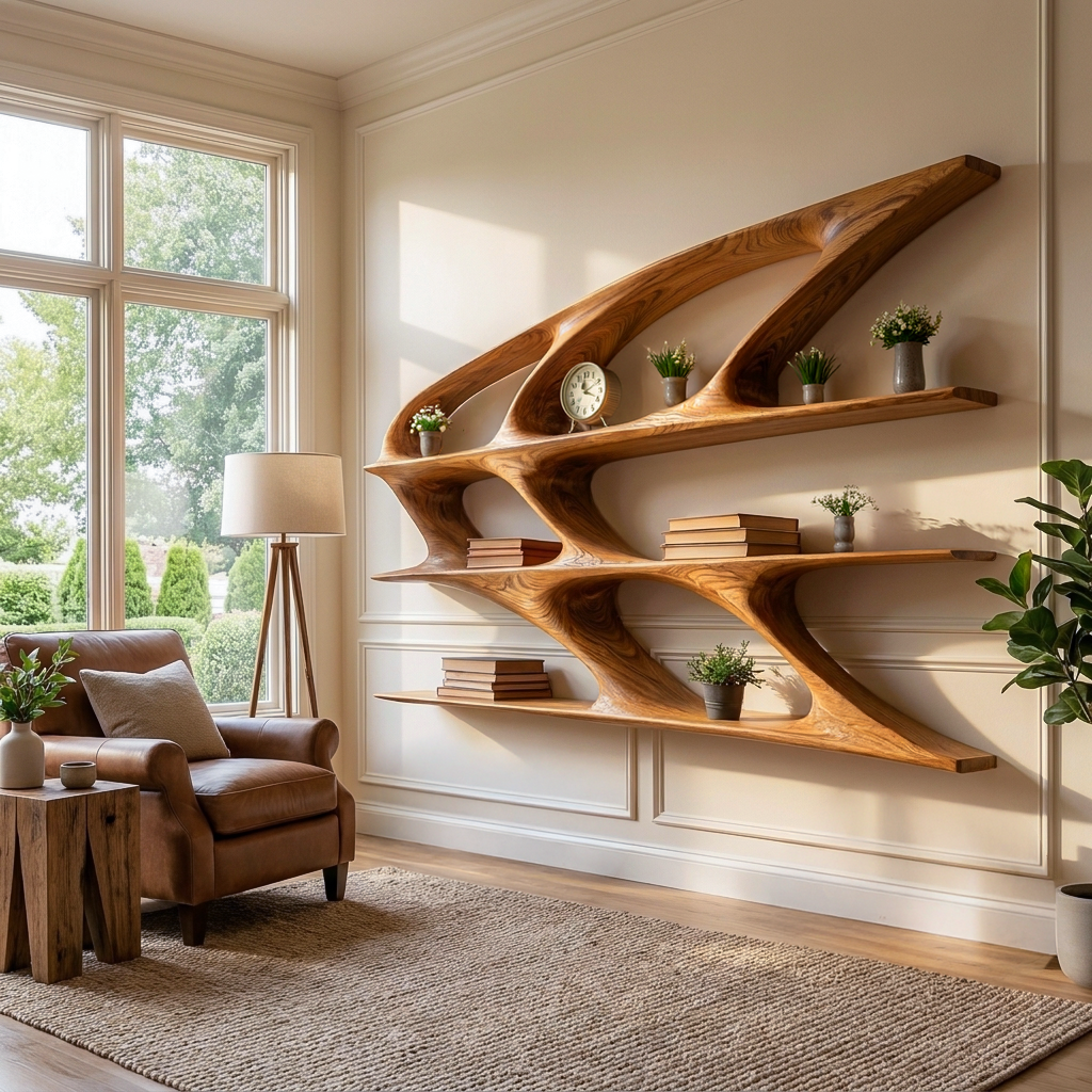Organic Sculptural Wooden Bookshelf For Living Room Statement Kitchnce