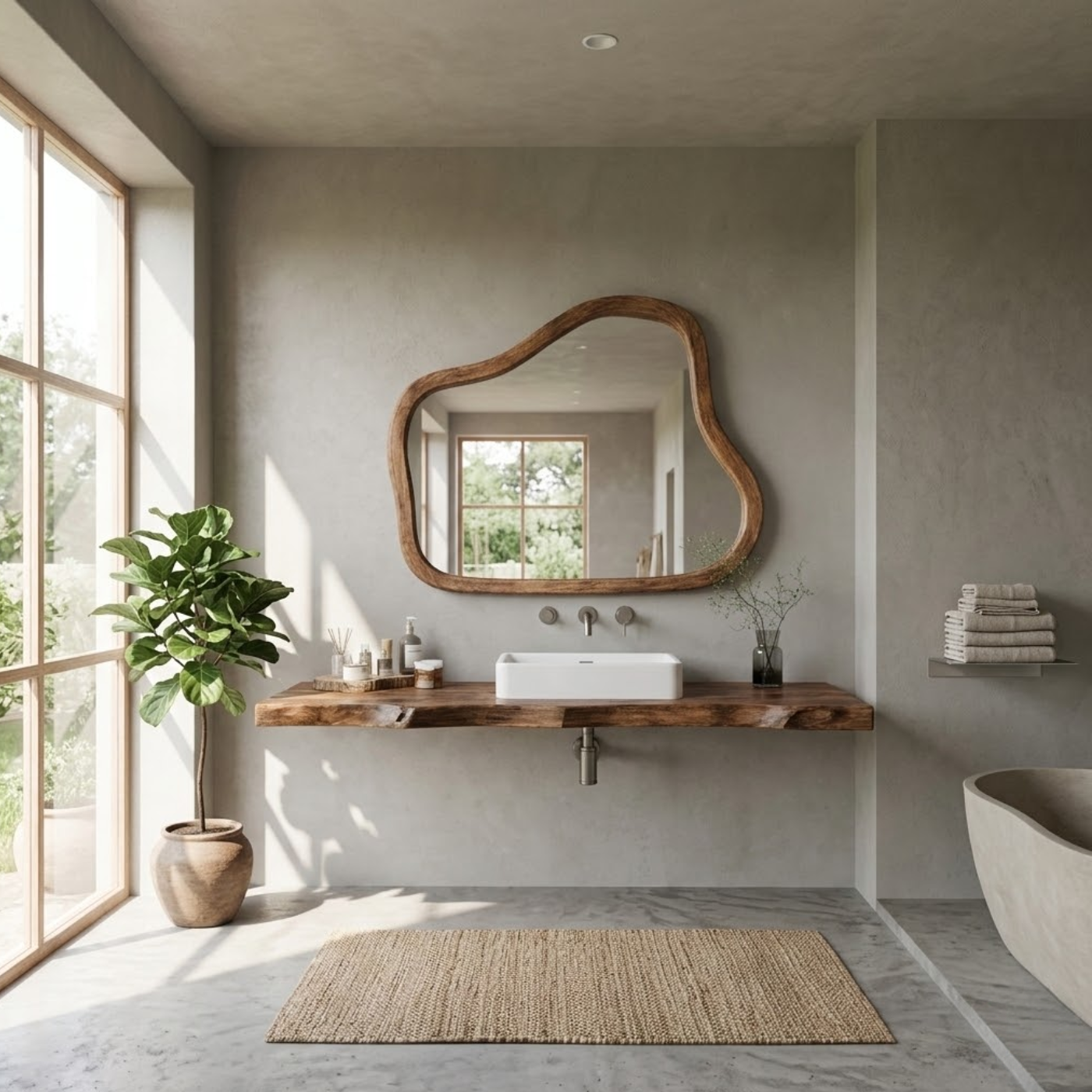 Live Edge Solid Walnut Floating Bathroom Vanity Shelf