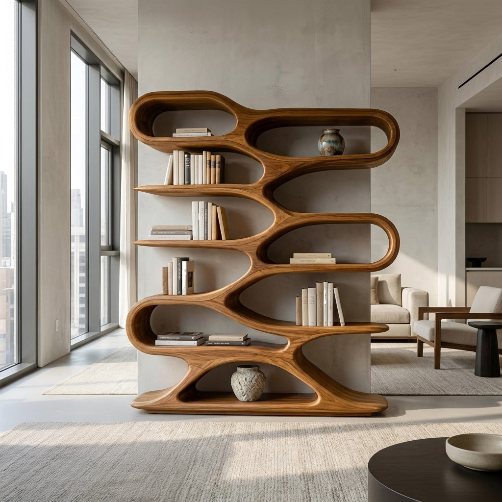 Organic Sculptural Wood Bookcase For Living Room Decor Kitchnce