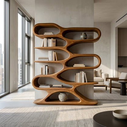 Organic Sculptural Wood Bookcase For Living Room Decor Kitchnce