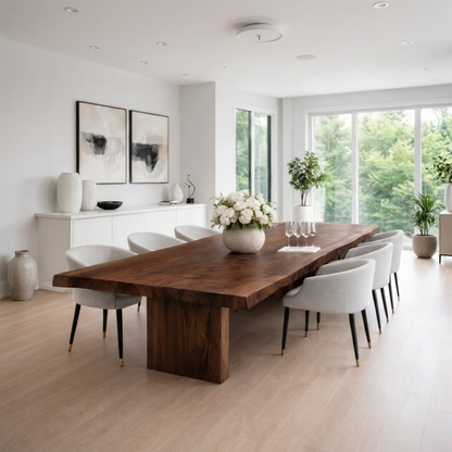 Solid Walnut Live Edge Dining Table with Sculptural Wood Base Kitchnce