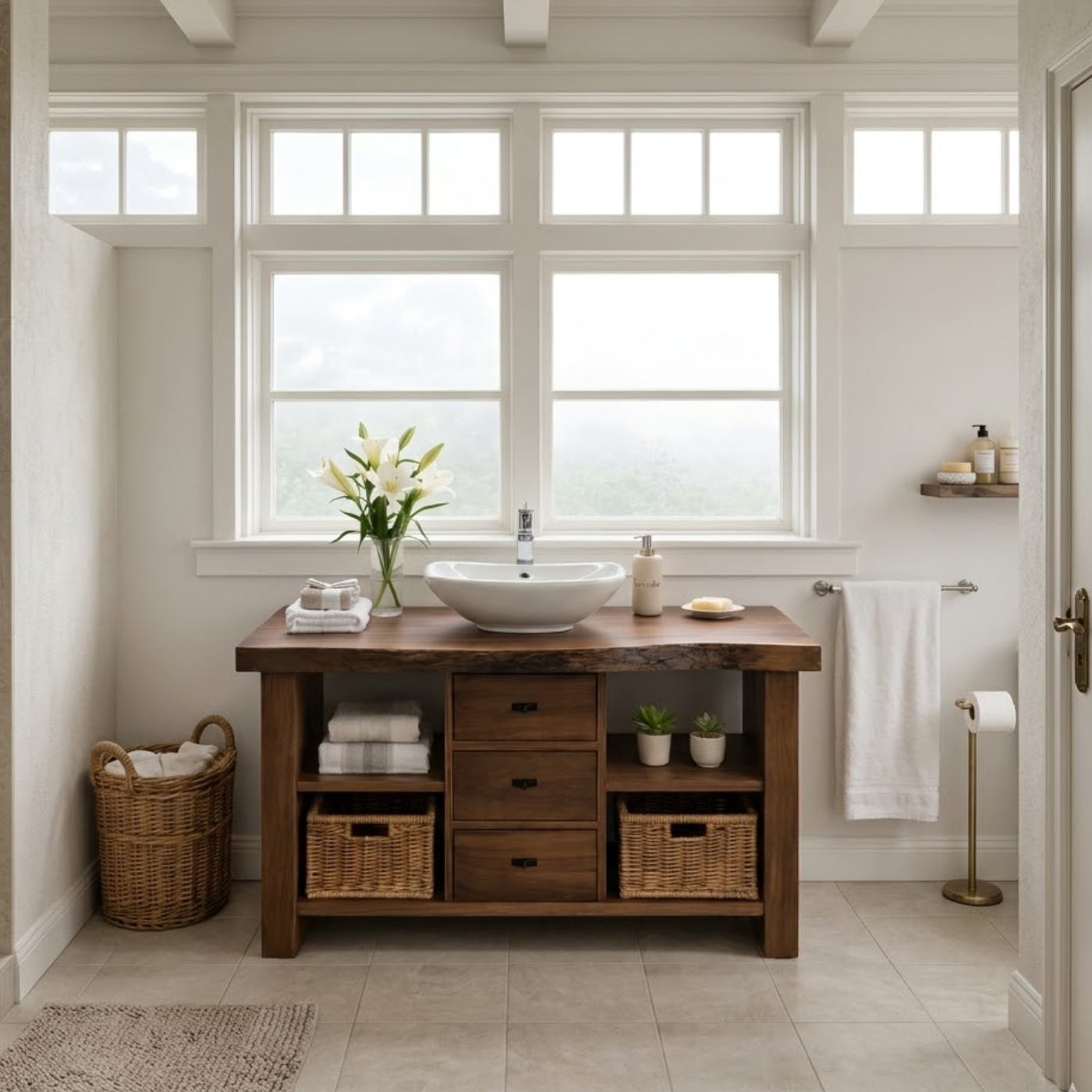 Rustic Walnut Bathroom Vanity with Drawers and Storage for Modern Bathrooms Kitchnce
