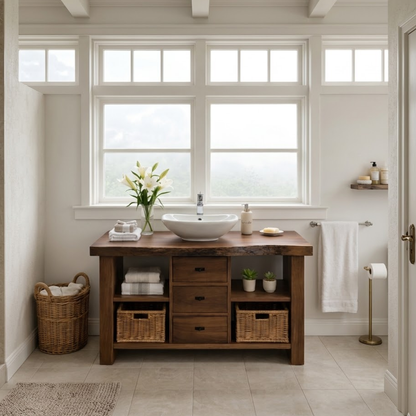 Rustic Walnut Bathroom Vanity with Drawers and Storage for Modern Bathrooms Kitchnce