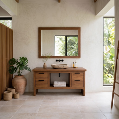 Rustic Soild Wood Bathroom Vanity with Drawers and Open Shelf for Contemporary Kitchnce