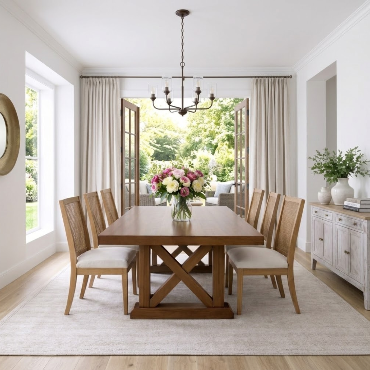 Solid Wood Dining Table with X-Base Farmhouse Style