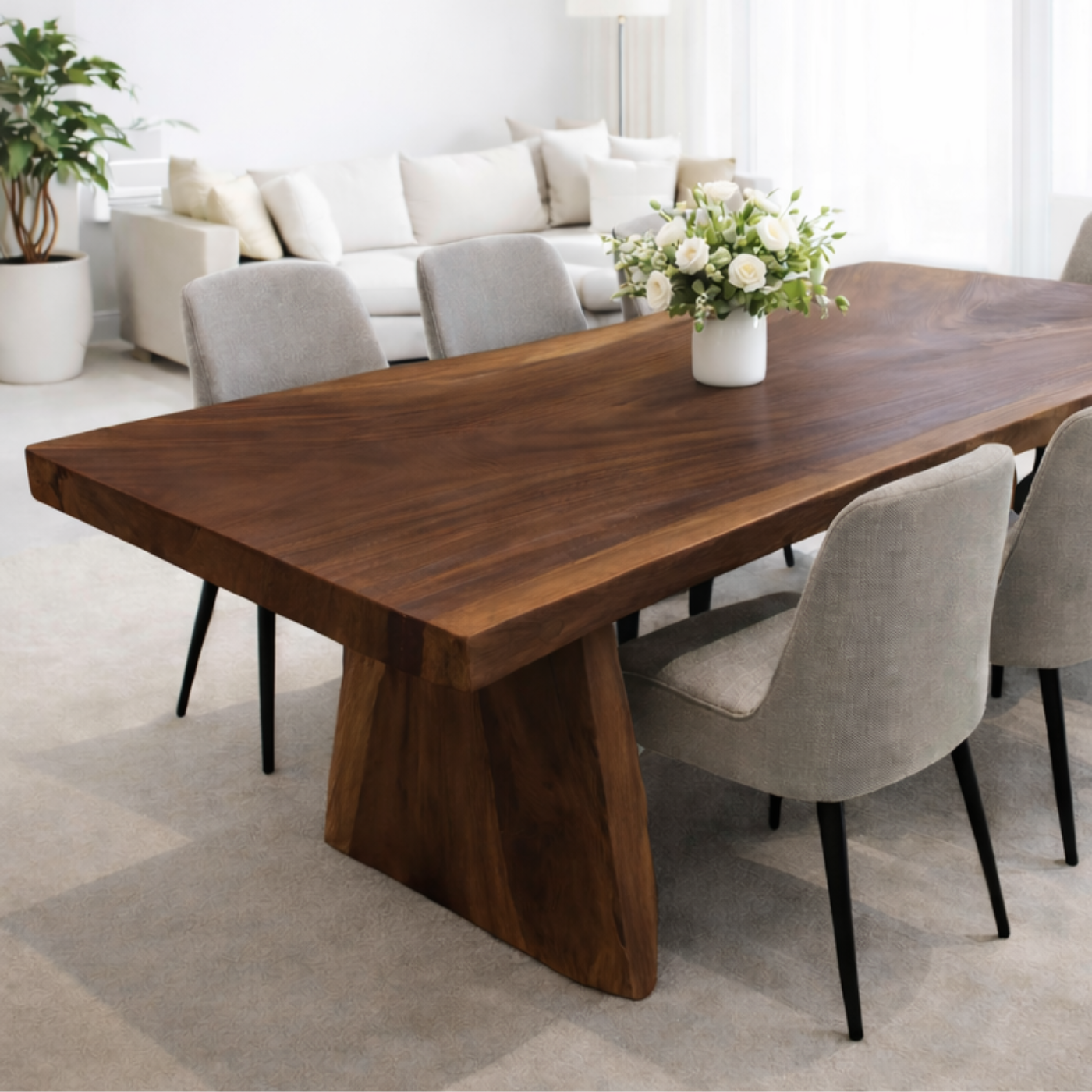 Solid Walnut Dining Table with Sculptural Wood Base Kitchnce