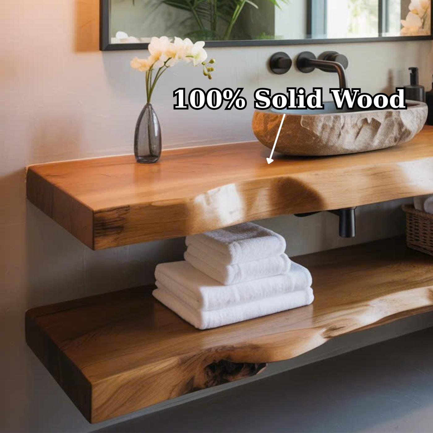 Handcrafted Solid Wood Floating Vanity, Organic Live Edge Vessel Sink Console Kitchnce