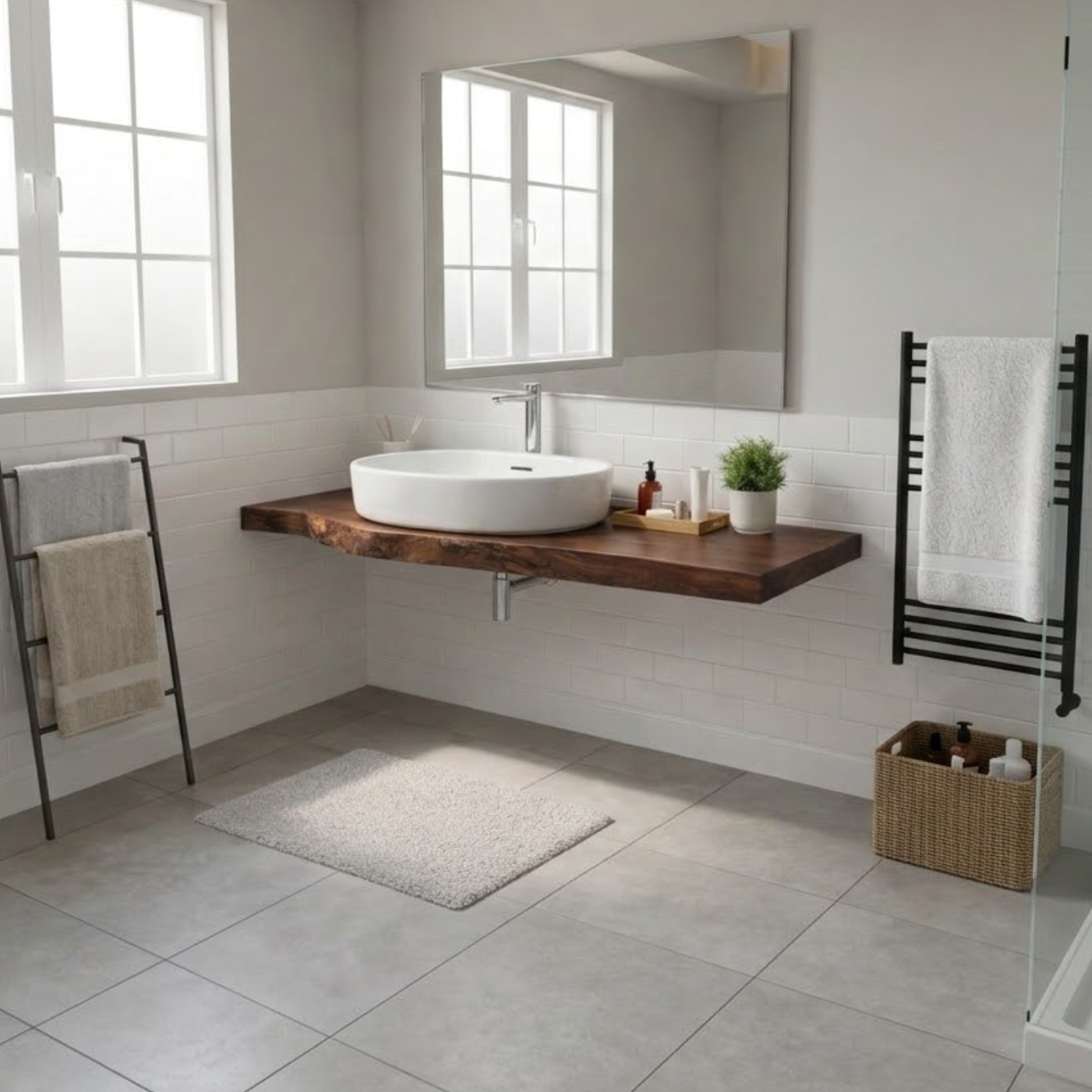 Floating Live Edge Walnut Bathroom Vanity Top for Morden Bathrooms