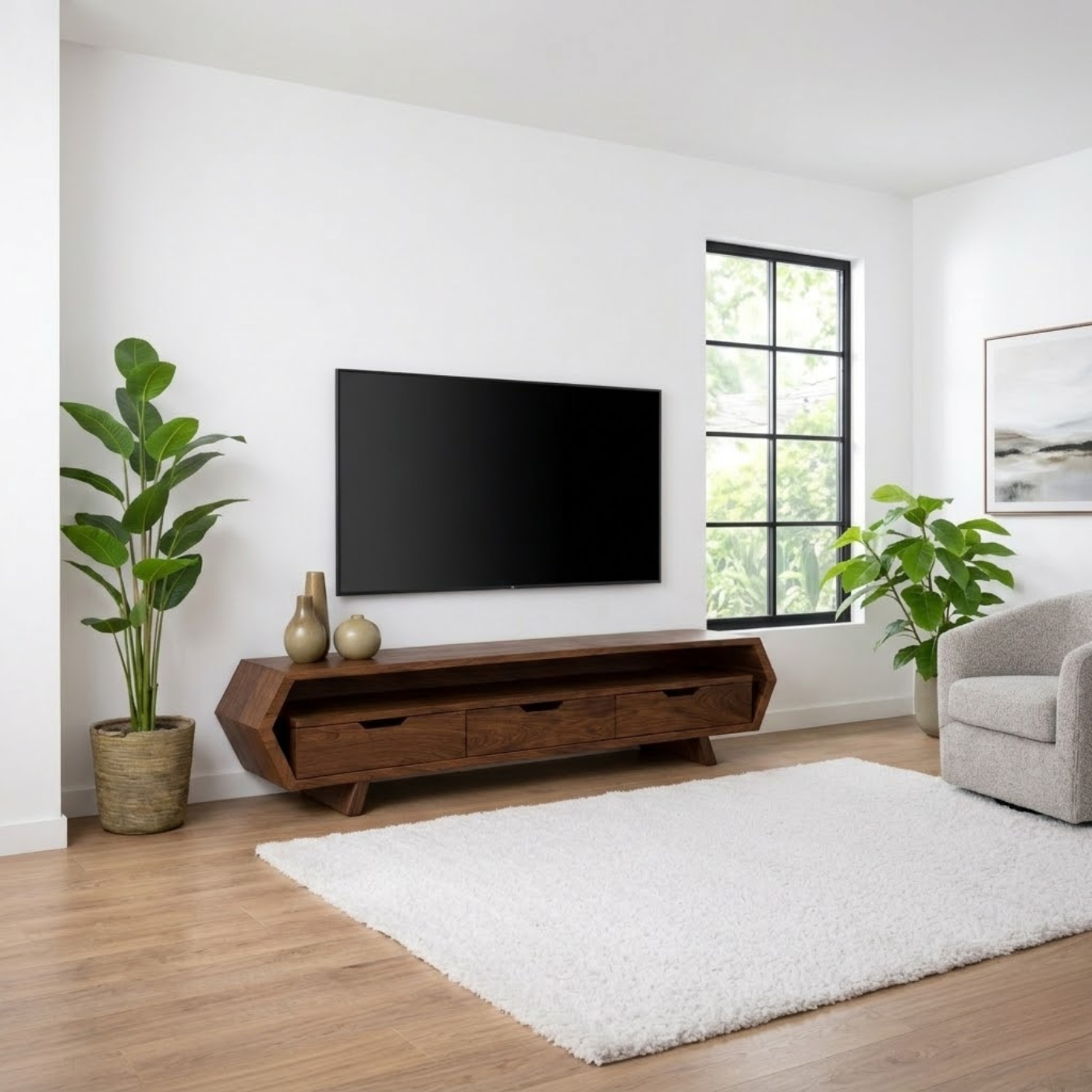 Solid Wood TV Stand with Drawers and Open Shelf for Stylish Interiors Kitchnce