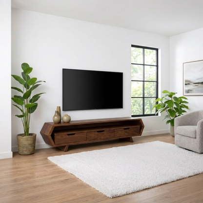 Solid Wood TV Stand with Drawers and Open Shelf for Stylish Interiors Kitchnce