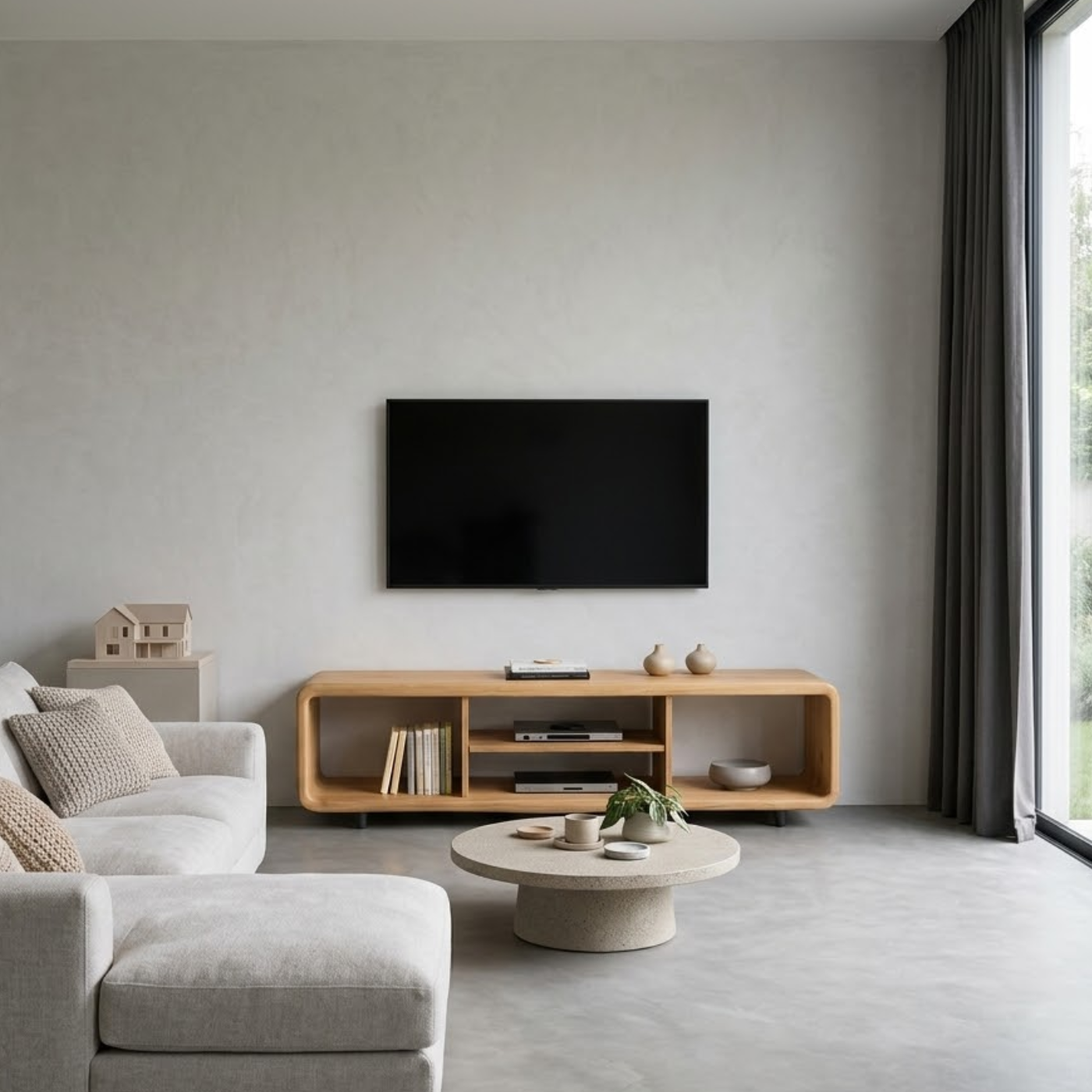 Solid Wood TV Stand with Open Shelves for Minimalist Interiors Kitchnce