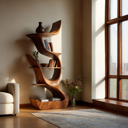 Contemporary Organic Wooden Bookshelf For Living Room Corner Kitchnce