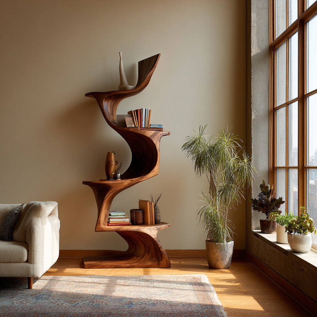 Organic Modern Natural Wood Bookshelf For Home Decor Corner Kitchnce