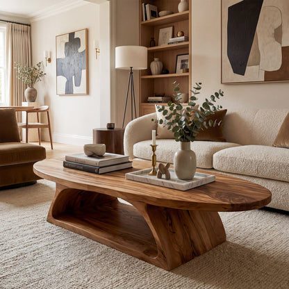 Organic Oval Coffee Table With Architectural Open Base