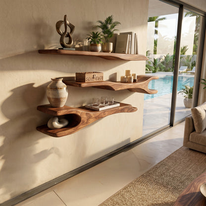 Light Wood Kitchen Wall Shelf With Open Display