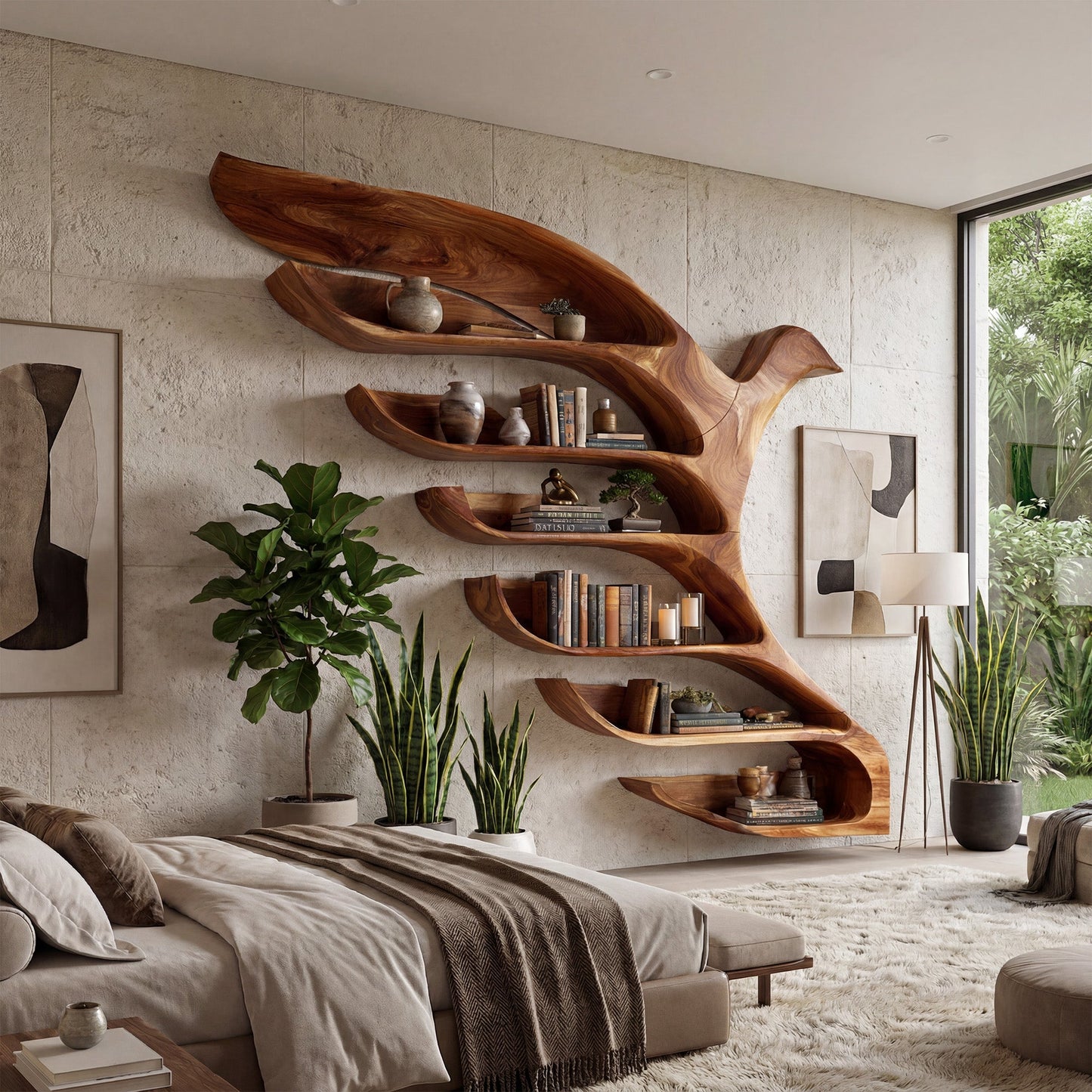 Bird Form Wood Wall Shelf With Open Display