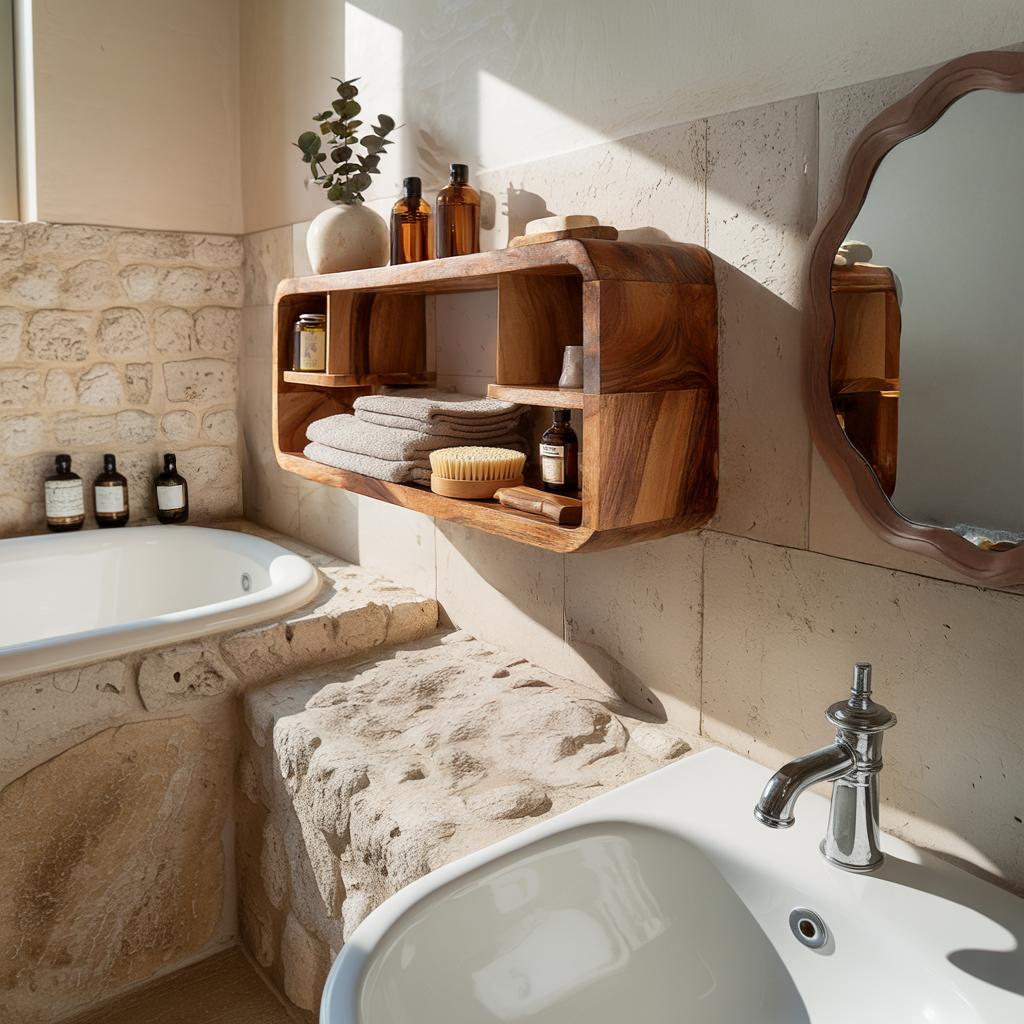 Organic Wave Wall Shelf with Layered Sculptural Storage