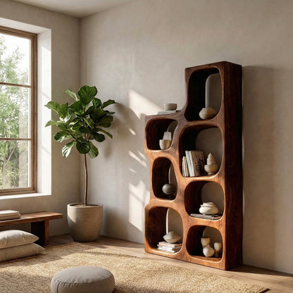 Organic Sculptural Wooden Bookshelf For Modern Living Room Kitchnce
