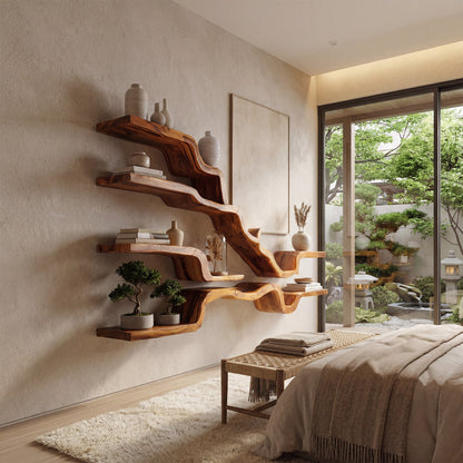 Sculptural Wall-Mounted Shelf With Flowing Open Display