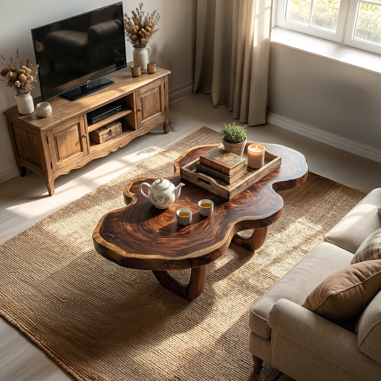 Sculptural Cloud Coffee Table with Curved Base Design