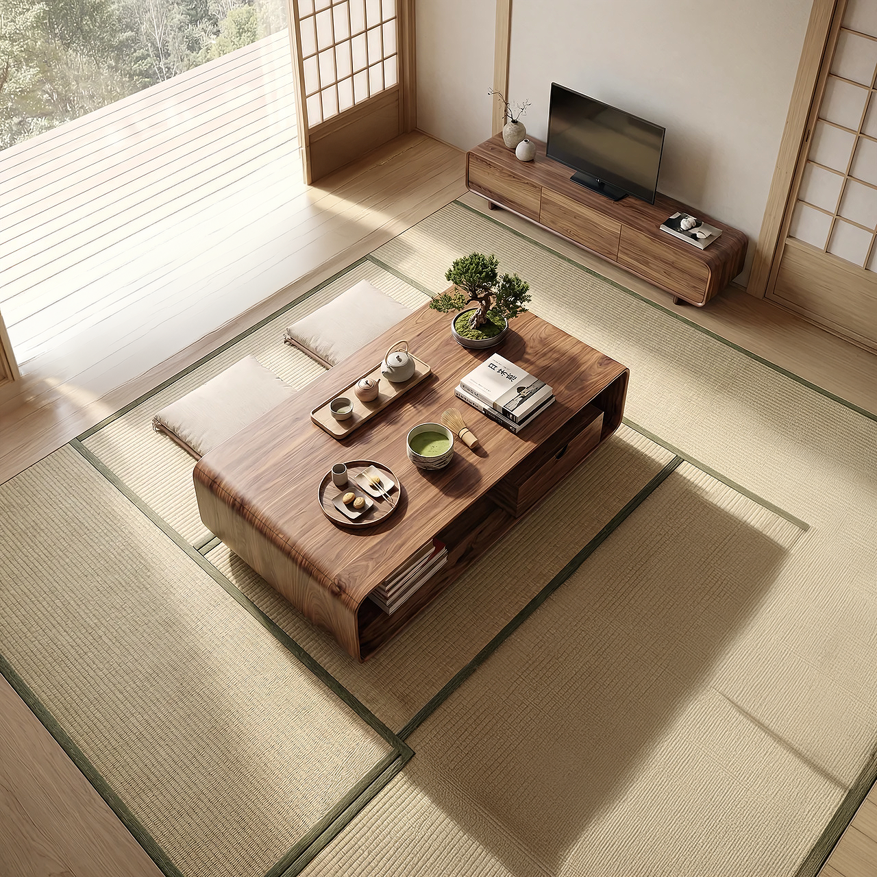 Modern Curved Coffee Table with Integrated Storage Design