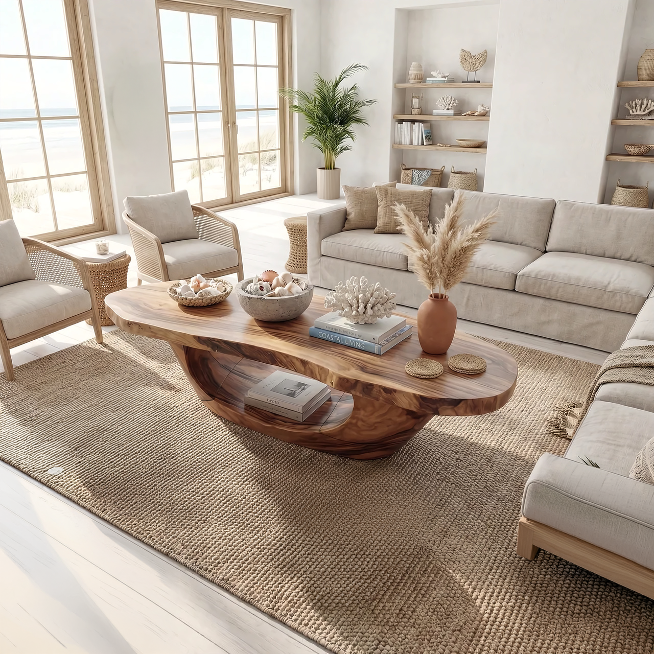 Sculptural Oval Coffee Table with Open Curve Base