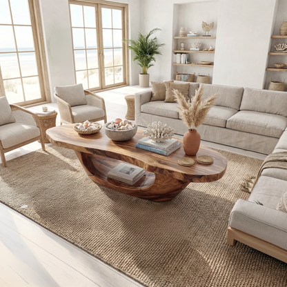 Sculptural Oval Coffee Table with Open Curve Base