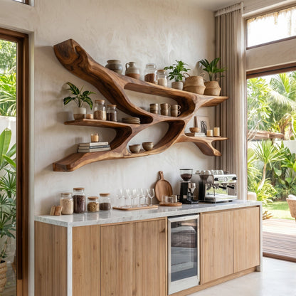 Sculptural Wood Bedroom Wall Shelf With Open Display