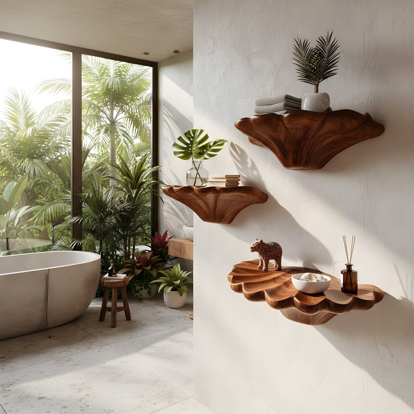 Sculptural Floating Wall Shelf Organic Form Minimalist Decor